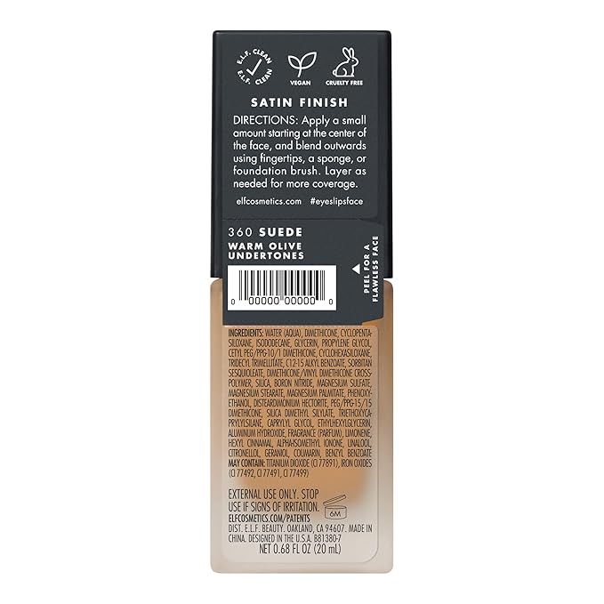 e.l.f. Flawless Finish Foundation, Lightweight & Medium Coverage, Semi-Matte Finish, Suede, 0.68 Fl Oz (20mL)