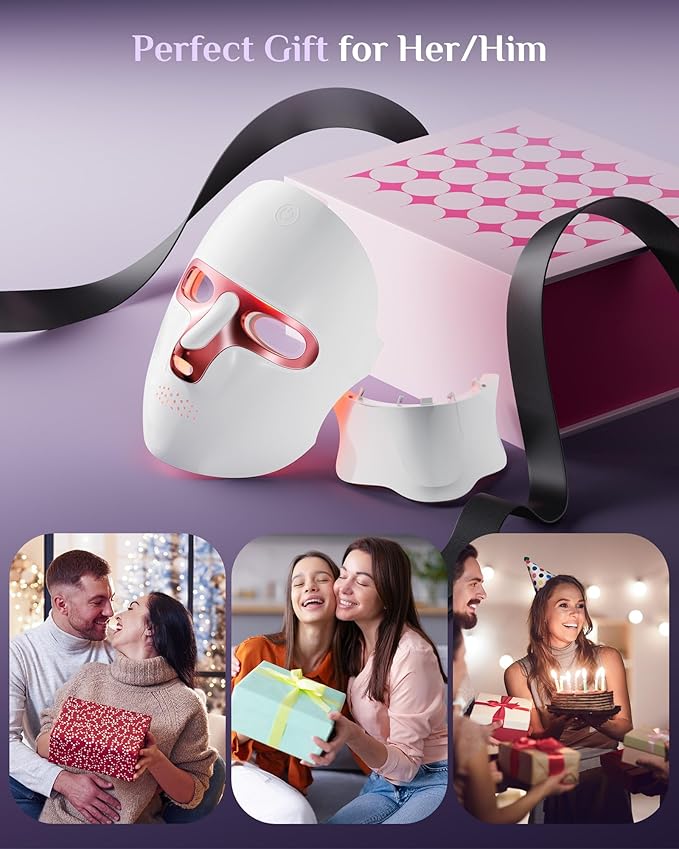 FOLOKE Red Light Therapy Mask for Face & Neck, LED Face Light Therapy,USB C Rechargeable,Infrared Mask for Home Working Travel Yoga