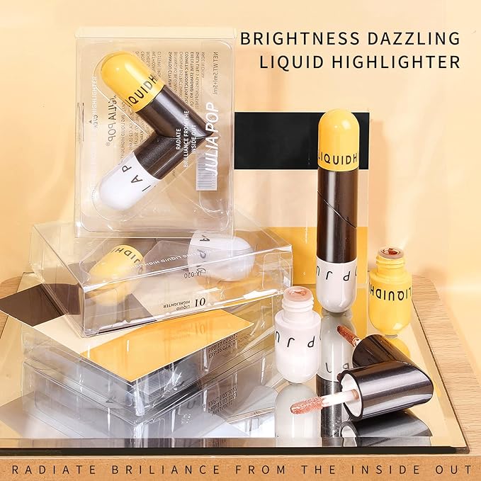 AKARY Liquid Highlighter Makeup for Face Body, Contour Foundation Illuminator Boom Stick, Highlighting Shade Longwear Shimmer Glow Makeup, Valentine's Day gift (01 Pearlescent White + Warm Brown)