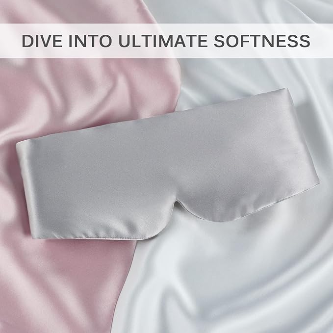 Zenssia 100% Mulberry Silk Sleep Mask Eye Mask for Man and Woman with Adjustable Headband, Full Size Large Sleep Mask & Blindfold for Total Blackout for All Night Sleep, Travel & Nap-Silvergrey