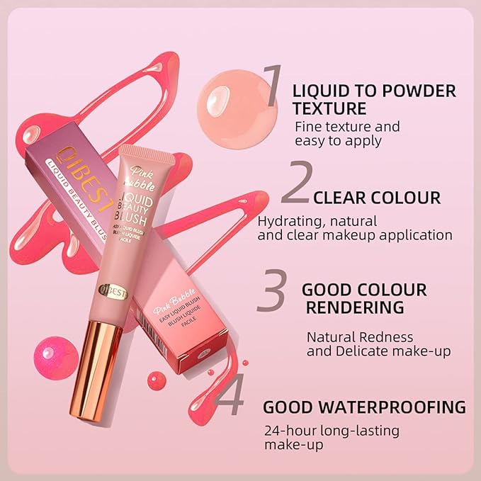 Liquid Blush Beauty Wand Matte Cream Blush Stick with Soft Cushion Applicator For Natural Cheek Tint Blendable Lightweight Long Lasting Dewy Finish makeup blush for Face(01 Nude Orange)