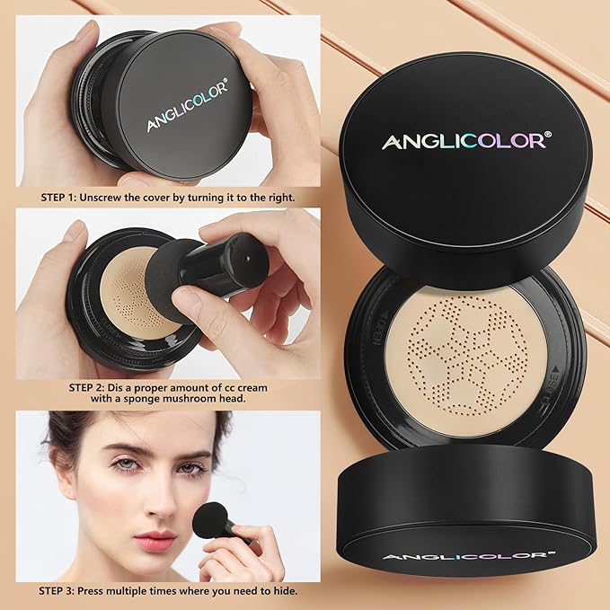 Mushroom Head Air Cushion CC Cream Strong Concealer 2PC,Face Makeup Cushion Foundation Long Lasting,Moisturizing BB Cream Makeup Base Primer Even Skin Tone for All Skin Types (2PC 01, 200g)