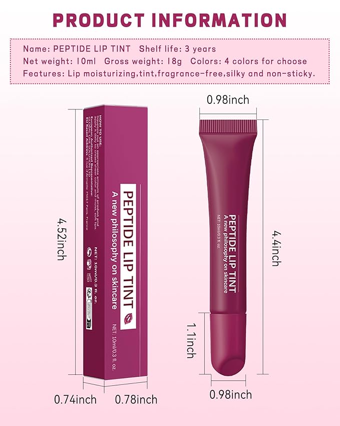 Tinted Lip Balm-1Pcs Raspberry Peptide Hydrating Lip Tint Moisturizer,Jelly Glossier Lip Treatment Balm,Non-Stick Lip Care Glow Reviver Lip Oil,Yummy Glowy Lip Gloss,Thanksgiving Makeup for Women-04