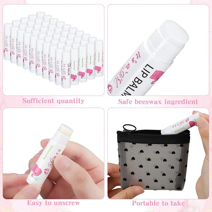 50 Pcs Pink Elephant Favors Baby Shower Lip Balm Party Supplies Bulk for Girls Guests It's a Girl Baby Shower Gifts Gender Reveal Favors Prizes Souvenirs Winners Thank You Appreciation Gifts