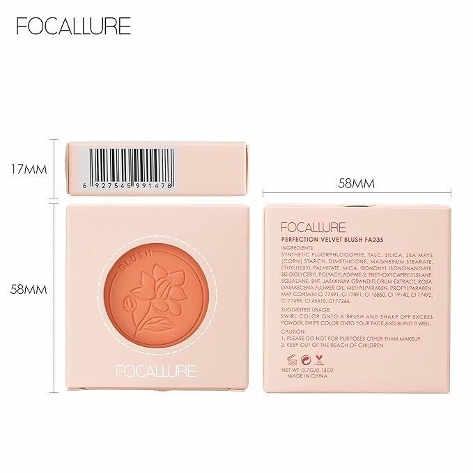FOCALLURE Powder Palette Blush, Matte Mineral Blush Powder, Bright Shimmer Face Blush Makeup, Contour and Highlight Blush Palette, Highly Pigmented, Long Lasting, Waterproof, Blendable, #601