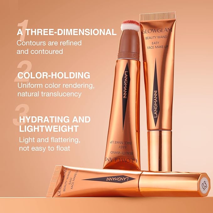 LANGMANNI Liquid Contour Beauty Wand, Face Concealer Contouring,Highlighter,Blusher Stick with Big Cushion Applicator.Cream Contour Stick For Finish Face Contour Makeup. (#04 Blush+#05 Highlighter)
