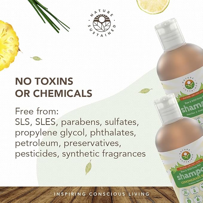 Organic Shampoo - Raw & Wildcrafted with Probiotics, Hypoallergenic Natural & Sulfate Free Shampoo for Sensitive Scalp, Dry Hair, Dandruff, Gallon, Lemongrass