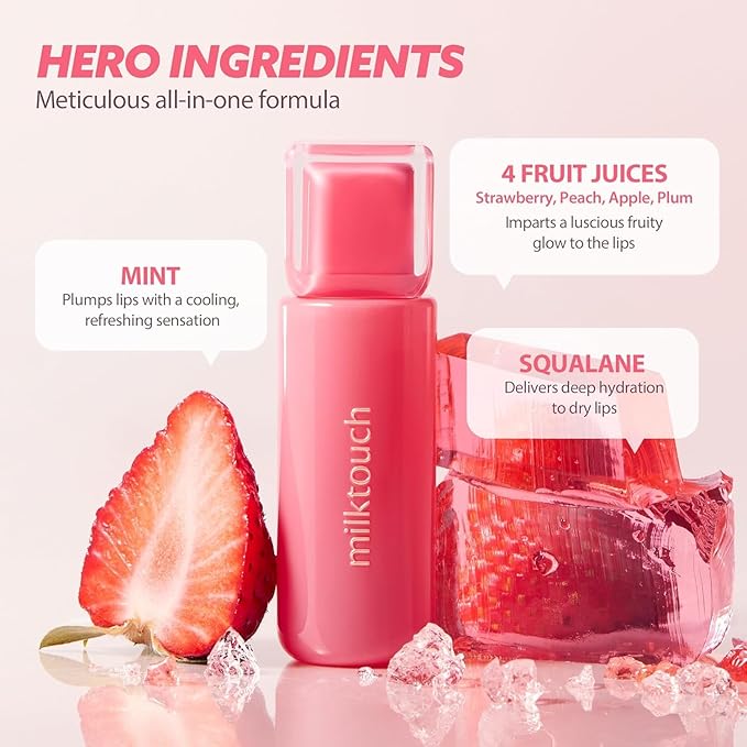 MILKTOUCH Jelly Fit Lip Tint (06 Chericious) with Cooling Plumping Effect and Water-Based Non-Sticky Texture | Long Lasting Korean Beauty Lipstain Tinted Gloss Oil Brown K Makeup