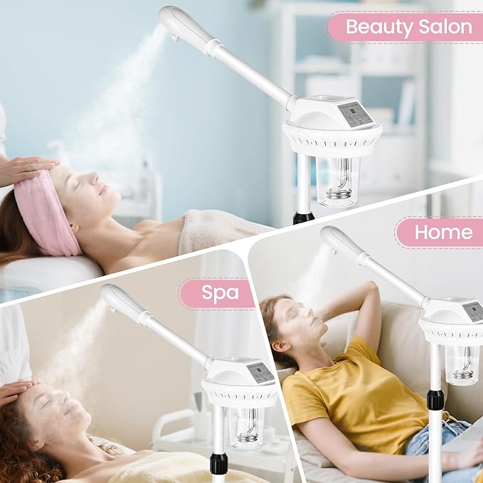 Professional Facial Steamer, Esthetician Steamer on Wheels, Stand Face Steamer for Facial Deep Cleaning, Steamer for Facial for Personal Care or Spa, Moisturizing and Hydrating