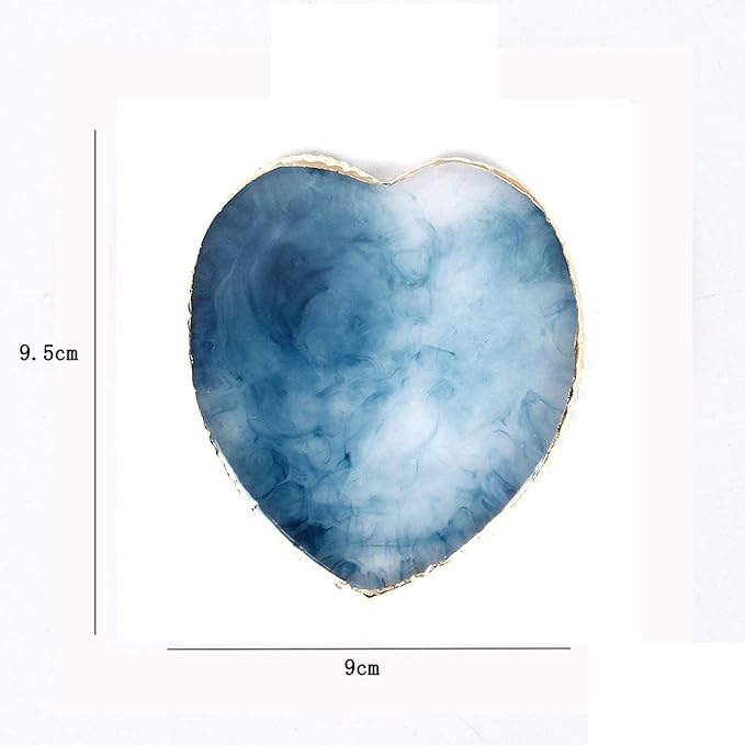 AKOAK 1 Pack Nail Heart Shape Resin Palette Agate Golden Edge Palette Crystal Edge Shooting Prop Palette Works Display Board Tools (Dark Blue)