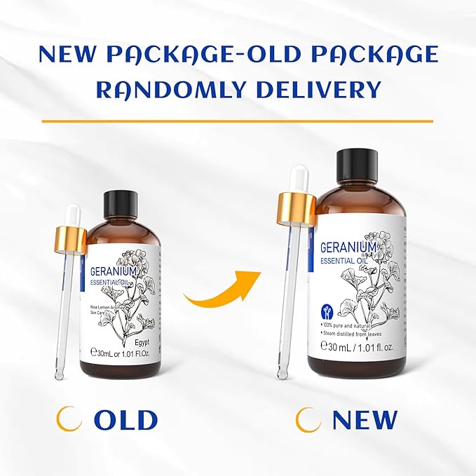 HIQILI 30ML Geranium Essential Oil, for Skin, Diffuser & Candle, 100% Pure and Natural - 1.01 Fl.Oz