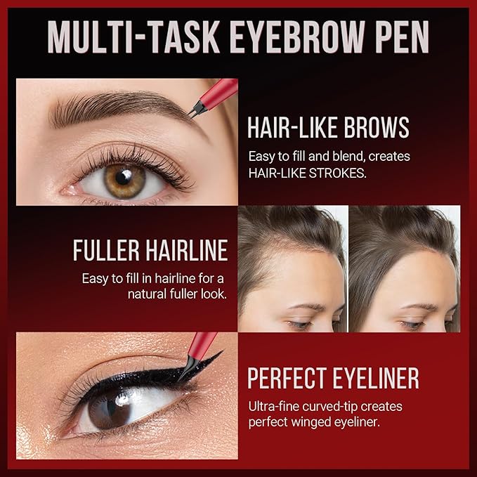 Vevivia Eyebrow Pencils for Women - Eyebrow Pen with Dual-Brush-Tip & Curved Tip for Natural Fuller-Looking Brows, Precise Hair-Like Strokes for All Brow Types, Last All-Day Brow Makeup, Dark Brown