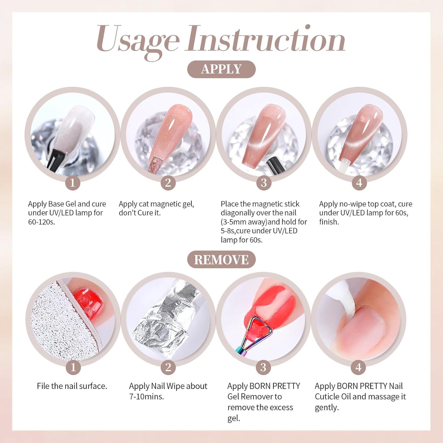 Born Pretty Cat Magnetic Eye Gel Nail Polish, Pink Moonlight Cat Magnetic Gel Nail Polish Delight Magnetic Nail Polish for Nail Art Manicure Salon DIY at Home 15ML