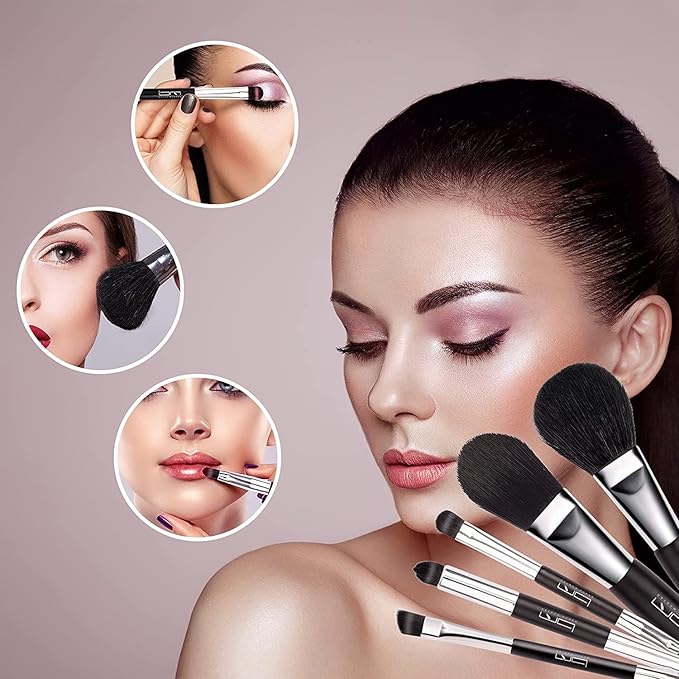 Travel Makeup Brushes Set w/Pouch, 5PCS Double Ended Portable Mini Cosmetic Brushes Kit for Foundation, Eyeshadow, Lip, Blush Make Up Brushes Professional(Black)