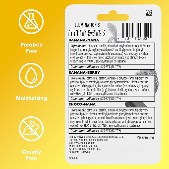 ChapStick Lip Balm, Minions Banana Variety Packs (12 Sticks), Party Favors for Kids, 0.15 Oz Ea