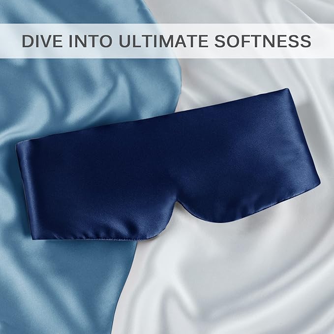 Zenssia 100% Mulberry Silk Sleep Mask Eye Mask for Man and Woman with Adjustable Headband, Full Size Large Sleep Mask & Blindfold for Total Blackout for All Night Sleep, Travel & Nap-Dark Blue