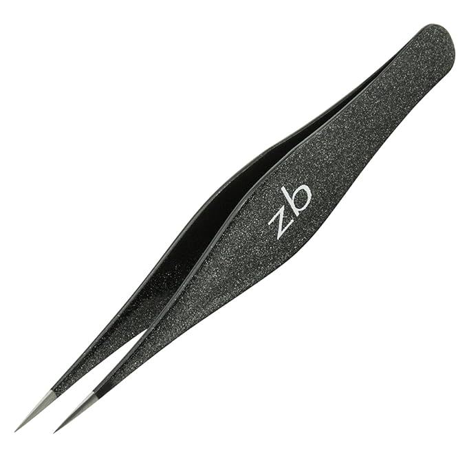 Ingrown Hair Tweezers by Zizzili Basics - Surgical Grade Stainless Steel Fine Pointed Tweezers - Precision Aligned Tips for Splinter, Eyebrow & Facial Hair Removal - with Bonus Tip Guard & Carry Pouch
