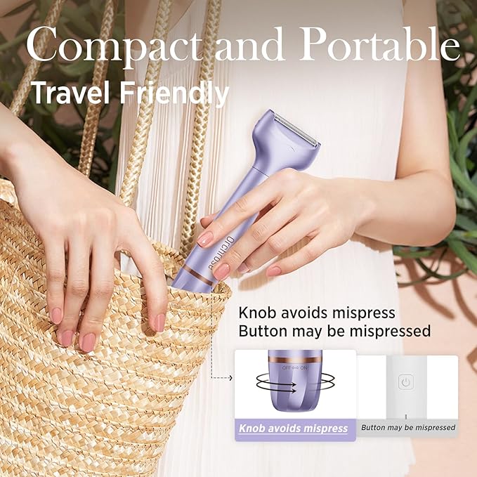 Electric Razor for Women Body: Rechargeable Painless Electric Shaver for Bikini Face Body Legs Underarms - 3-in-1 Blade and Rotary Shaving Head (Purple)