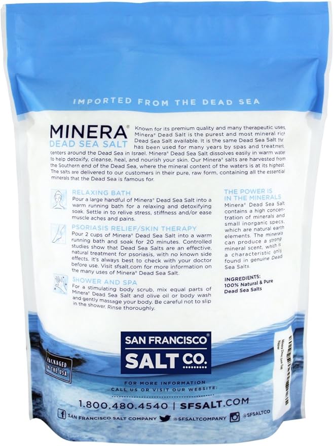 Minera Fine Grain Dead Sea Salt for Bath & Soaking – 19 lbs, Fast-Dissolving, 100% Pure & Natural, Unscented, Skin-Nourishing Bulk Sea Salt