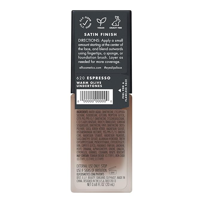 e.l.f. Flawless Finish Foundation, Lightweight & Medium Coverage, Semi-Matte Finish, Espresso, 0.68 Fl Oz (20mL)