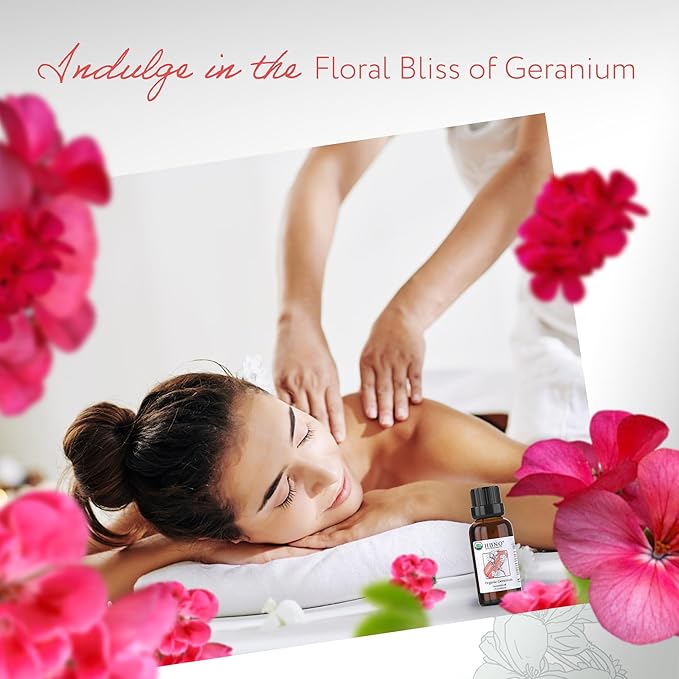 HBNO Organic Geranium Essential Oil - 1 oz (30ml) - USDA Certified Organic Geranium Essential Oil for Aromatherapy, Soap Making, DIY, Fragrances, Diffuser.