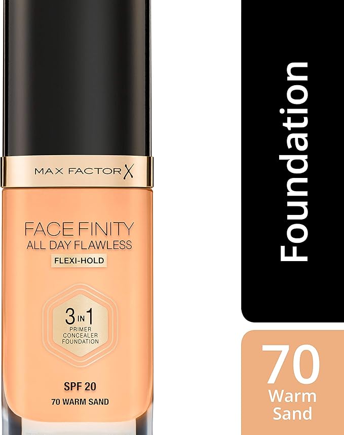 Max Factor Facefinity 3-in-1 All Day Flawless Liquid Foundation, SPF 20-70 Warm Sand, 30 ml