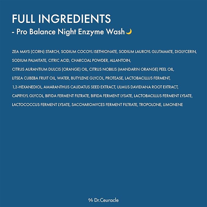 Dr.Ceuracle Pro Balance Enzyme Powder Face Wash - Korean Day and Night Natural Enzyme Powder Face Wash for Deep Pore Cleansing, Sebum Removing, pH Skin Balancing Care (Night Wash)