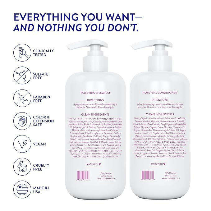 Routine Wellness Anti-Thinning Shampoo and Conditioner Set for Thinning Hair - Biotin DHT Blocker for Men - Color Safe Shampoo for Hair Loss & Healthier Hair - Father's Day Mens Scent (Pack of 2)