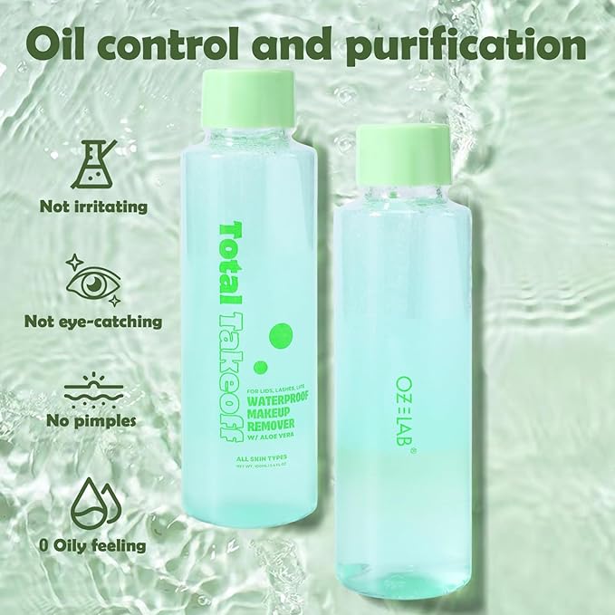 Total Takeoff Waterproof Makeup Remover – Dual-Phase Oil & Water Formula, Removes Eye & Lip Makeup, Gentle for Sensitive Skin, Aloe & Argan Oil, No-Rinse, 3.4 fl oz/100ml