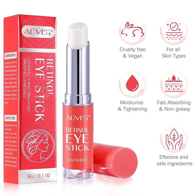 Retinol Eye Stick, Under Eye Cream Anti Aging Eye Brightener Stick, Retinol Brightening Eye Cream Retinol Eye Cream for Dark Circles and Puffiness, Wrinkles Hydrating Remove Eye Bags