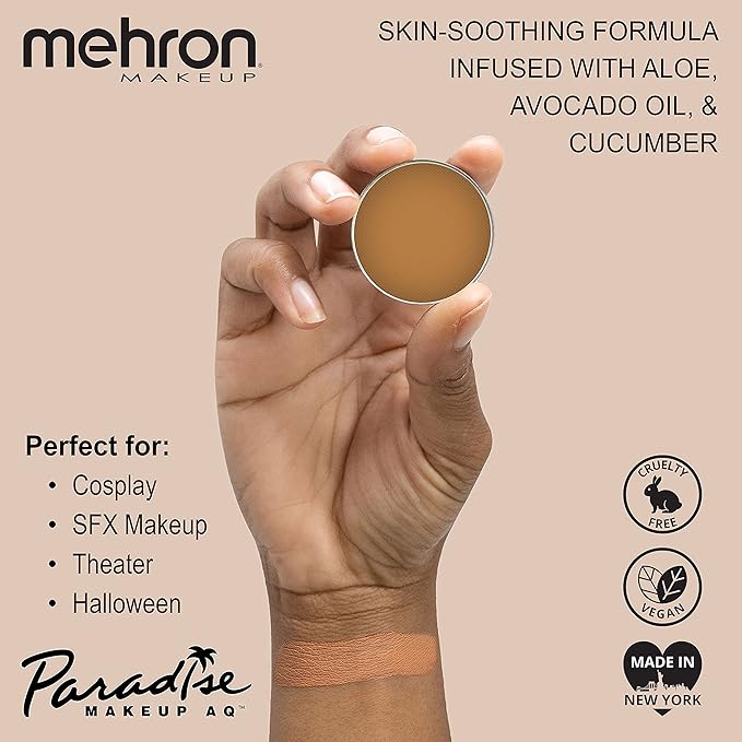 Mehron Makeup Paradise Makeup AQ Refill Size | Stage & Screen, Face & Body Painting, Beauty, Cosplay, Halloween | Water Activated Face Paint, Body Paint, Cosplay Makeup .25 oz (7 ml) (LIGHT BROWN)