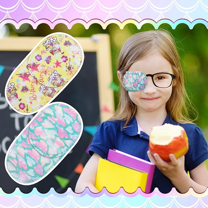 Newcotte 12 Pcs Eye Patch for Kids Girls Boys Reusable Eye Patch for Glasses over the Lens Colorful Eye Patch Toddler Eye Patch Adorable Kids Eye Patches Assorted Eye Patch Cover (Mermaid)