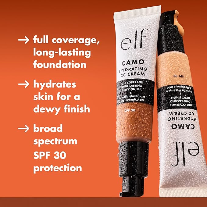 e.l.f. Hydrating Camo CC Cream, SPF 30, Color Correcting Full Coverage Foundation For A Dewy Finish, Vegan & Cruelty-Free, Rich 660 N