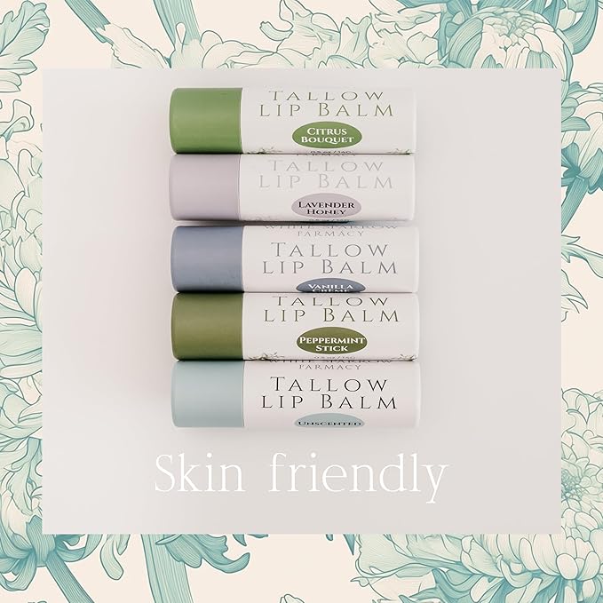 Organic Tallow Lip Balm (Vanilla Crème) from Grass Fed Cows. Super hydrating with Tallow, Olive Oil, Honey, and Beeswax. Sustainable Cardboard Tubes & Hand Filled. Jumbo Size 0.5 oz.