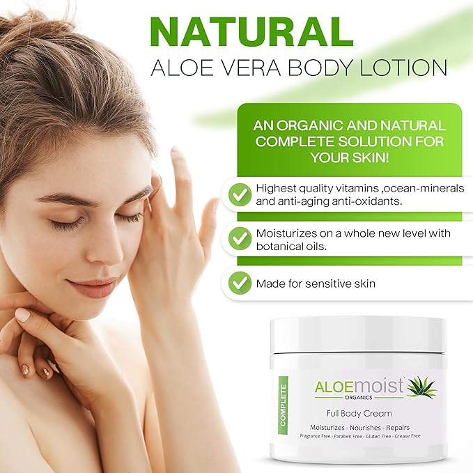 Organic Aloe Vera Lotion - Face & Body Moisturizing Cream with Natural Aloe Vera, Vitamin E Oil, Vitamin C, Retinol Cream, Shea Butter – Anti Aging Face Moisturizer for Women, Dry Skin (4 oz - 2pk)