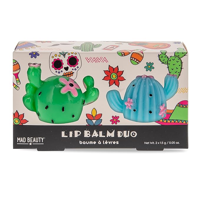 Mad Beauty Fiesta Forever Lip Balm Duo | Cactus-Shaped | Pineapple & Lime Scents | Cruelty-Free | Fun and Moisturizing Lip Care
