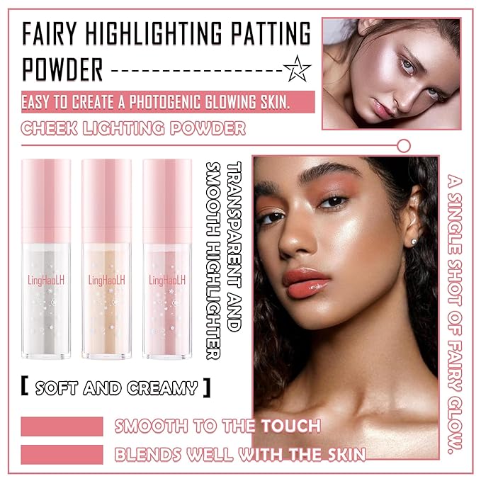 3 Colors Glitter Powder Highlighter Makeup,Polvo De Hadas,Pearlescent Patting Powder,Three-Dimensional Fairy Dust Highlight Patting Powder for Body and Face
