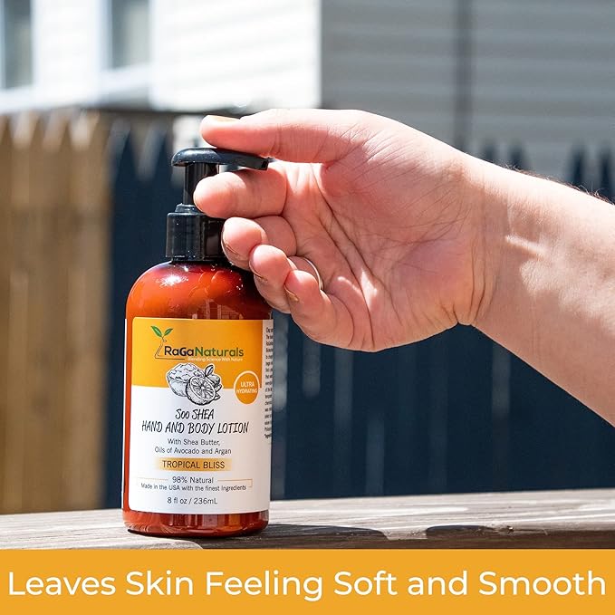 RaGaNaturals Natural Mango Body Lotion for Dry Skin - Tropical Bliss Moisturizer with Shea Butter, Vitamin E, B5, Argan & Avocado Oil - Refreshing Fruity Scent, Plant Based, Non-Greasy, Vegan - 16 Oz