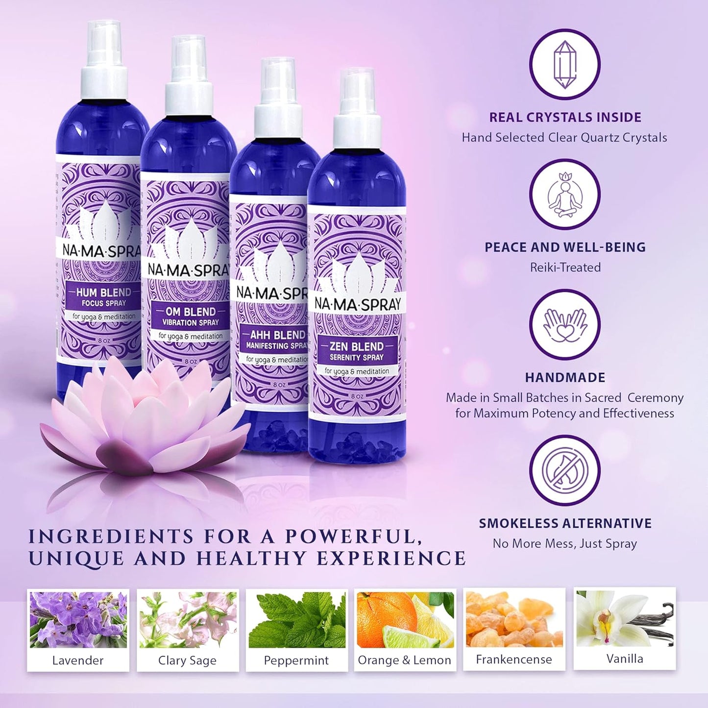 Lemon and Peppermint Aromatherapy Spray - Energy, Focus, Productivity, Concentration and Clarity - Aura Cleansing Mist to Clear Negative Energy and Spiritual Protection. HUM Blend. 4oz 2 pack