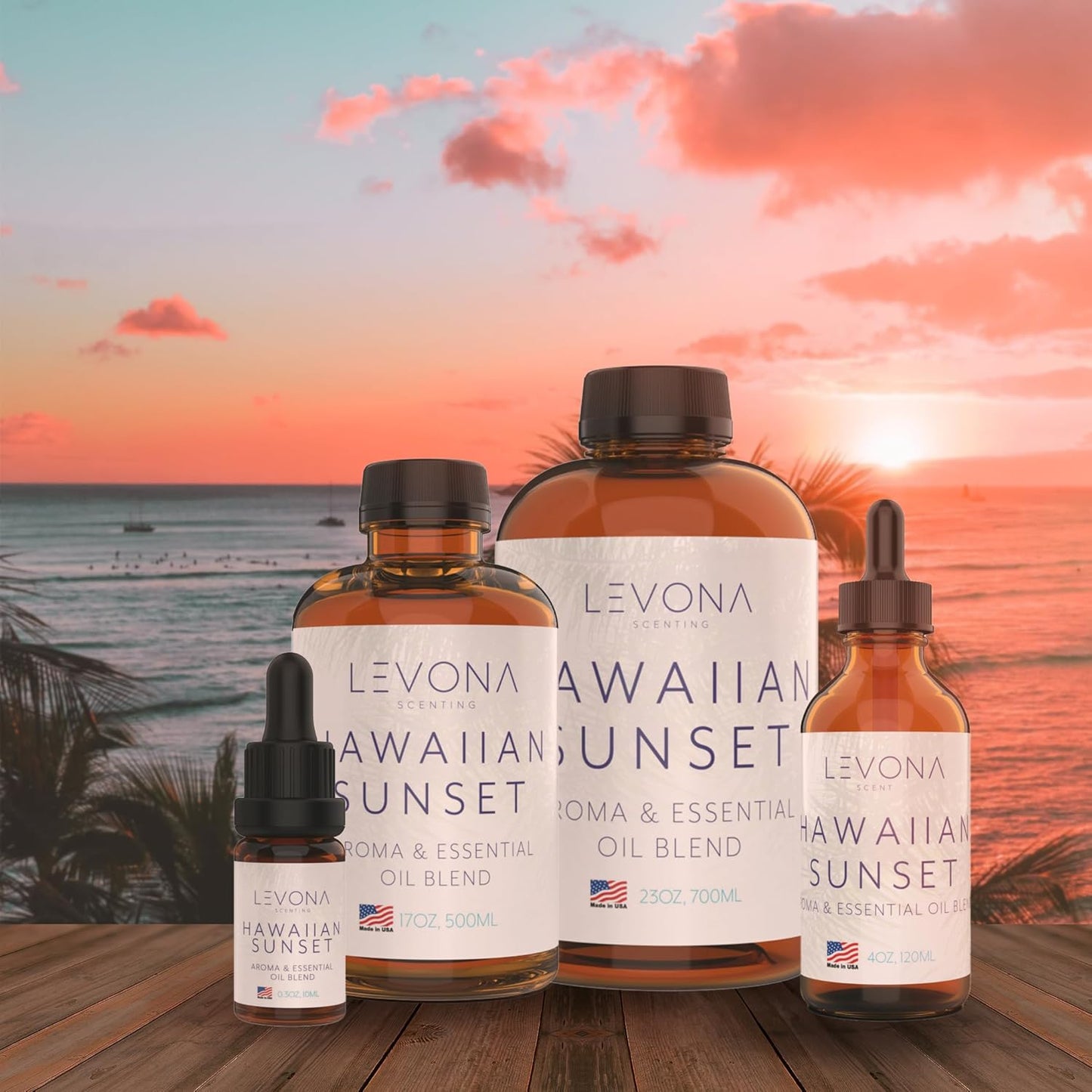 Levona Scent Essential Oils - Scents for Home, Hotel & Office Use - Perfect for Home Diffuser & Humidifiers - Aroma Fragrance Oil, Ideal for Massage, Relaxation, and Spa - Hawaiian Sunset, 10ml