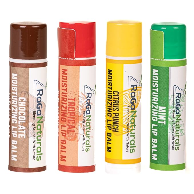 All Natural Chocolate, Lemon, Mint, Tropical Moisturizing Lip Balm, Original beeswax, Shea butter, Jojoba oil, Vitamin E and Love - 4 Tubes