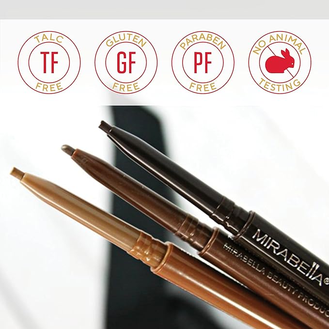 Mirabella Ultra Fine Brow Pencil, Anti-Chip Waterproof Eyebrow Pencil - Smudgeproof, Blendable & Retractable Eyebrow Pencil to Define and Fill In Brows Naturally - Dark