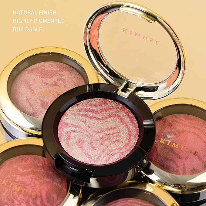 KIMUSE Baked Blush, Lighting Glow Marbleized Blush Powder Blush, Contour & Highlight Face for a Creamy Lightweight Natural Finish