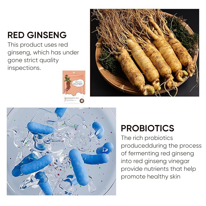 10Pack Sheet Face Masks Skincare for All Skin Types, Moisturizing Hydrating Face Masks Suitable for Sensitive Skin, Red Ginseng Face Masks for Wrinkles, Fine-Lines, Firmness and Elasticity