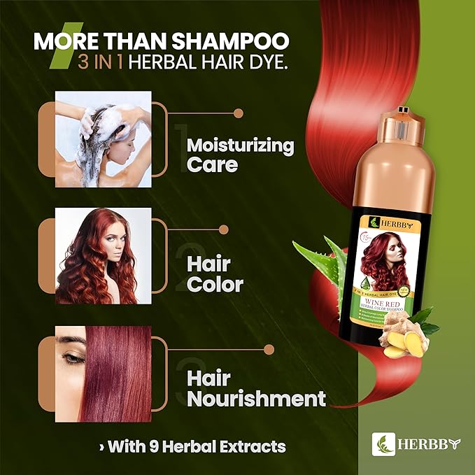 Hair Color Shampoo for Gray Hair Coverage&Color Transform with 9 Herbal Extracts –Long Lasting(6-8 Weeks),Shiny,Evenly Colored,Instant Hair Dye Shampoo&Conditioner, 500 Ml (WINE RED COLOR)