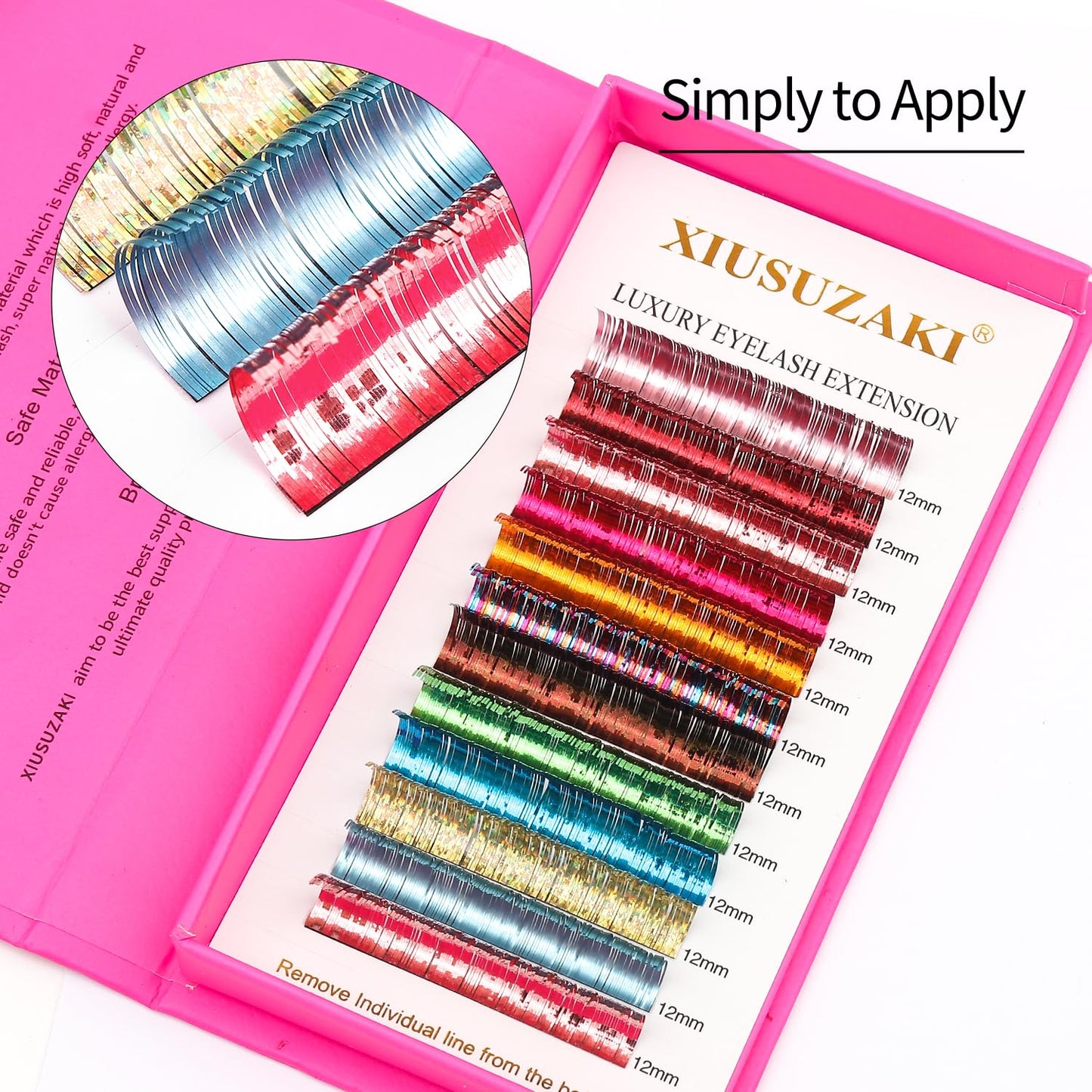 Glitter Spike Tinsel Eyelash Extensions 0.07 Colored Lashes Extension C Curl Lashes 10mm Lash Extensions Soft False Eyelashes Volume Lashes 12 Rows Professional Use(Glitter,0.07-C,10mm)