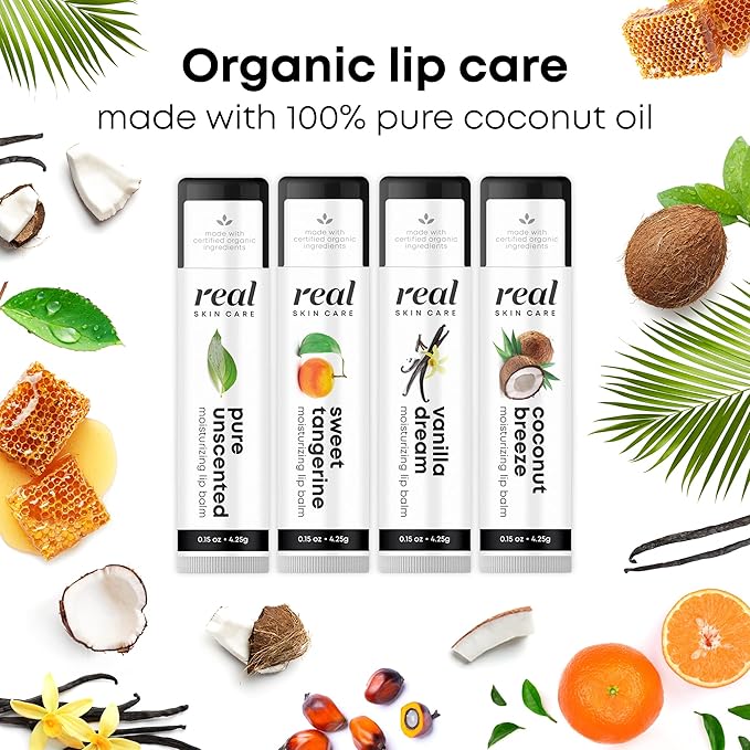 Organic Lip Balm With Coconut Oil | Handmade In the USA | Coconut Breeze 4-Pack | Natural Lip Balm | Coconut Oil Lip Balm for Dry & Cracked Lips | Beeswax Lip Balm | 4 Lip Balm Pack