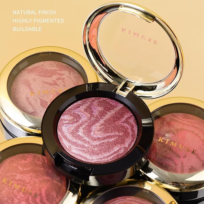 KIMUSE Baked Blush, Lighting Glow Marbleized Blush Powder Blush, Contour & Highlight Face for a Creamy Lightweight Natural Finish