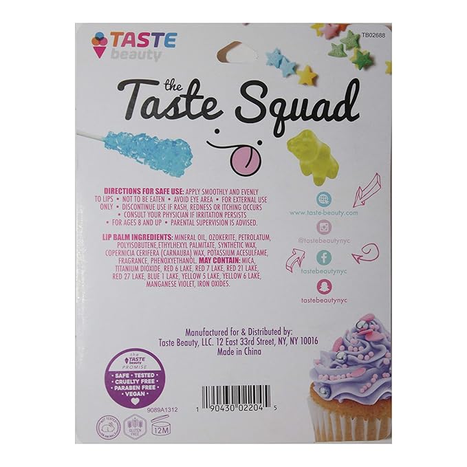 Taste Beauty (1) Pack The Taste Squad Flavored Lip Balm Set - 5 Flavored Lip Balm Tubes per Pack - Birthday Cake, Cotton Candy, Gummy Bears, Cupcake, Cereal Milk - 0.12 oz Each