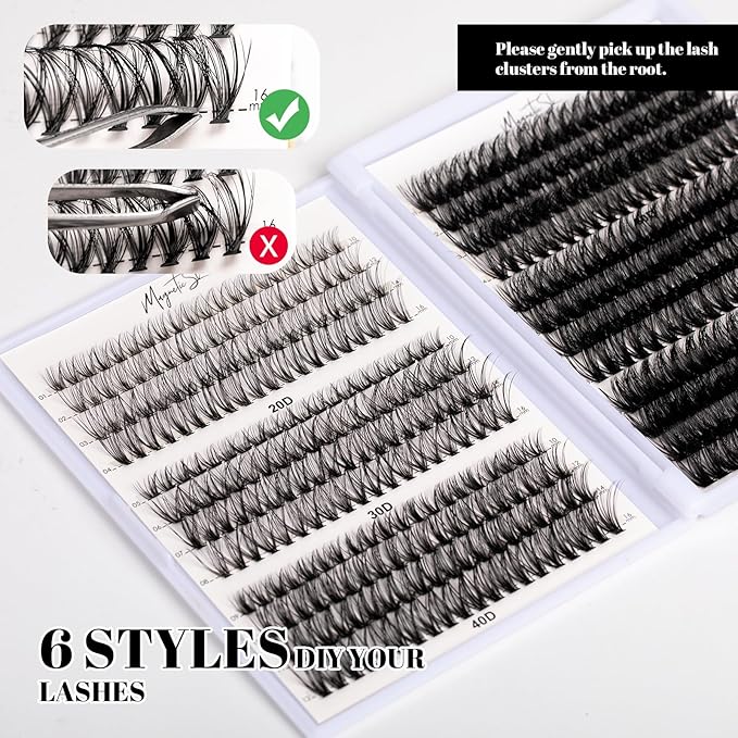Lash Clusters 480 Clusters D Curl 10-20mm False Eyelash 60D 80D 100D Thick Eyelash Extension 20D 30D 40D Individual Eyelashes Multi-Style DIY Lash Extensions for Beginners(20D-100D-D, 10-20MIX)